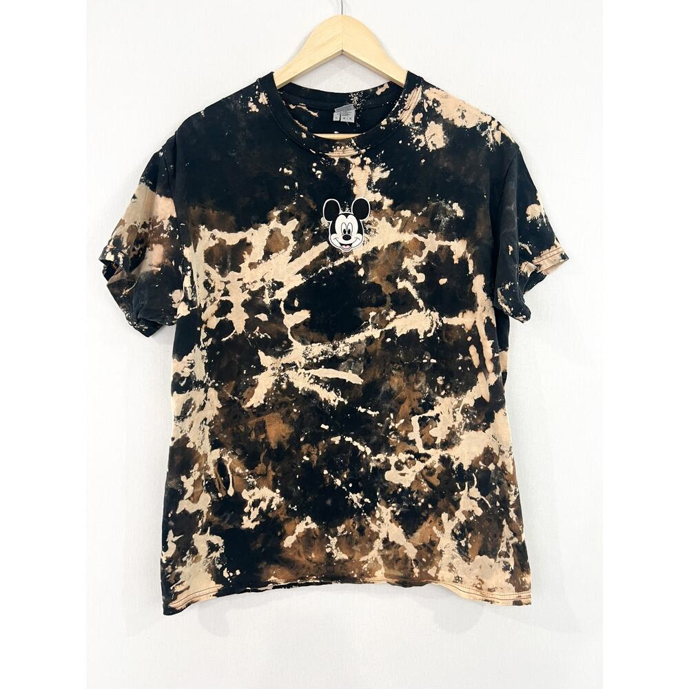 Bleach Tie Dye Disney Embroidered Patch Shirt Large Gildan Distressed Disney Tee